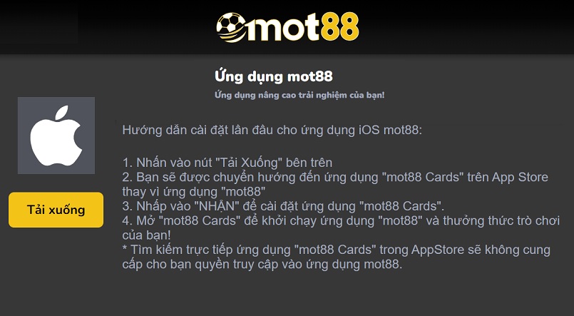 Tải mot88 app trên hệ điều hành IOS